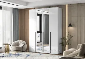 Шкаф 4-х створчатый Норд с зеркалом (1600) - Белый / Белый глянец (МИФ)