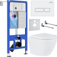 Унитаз подвесной Roxen Antares в комплекте с инсталляцией StounFix Dual Fresh 6 в 1 570840 (кнопка белый глянец)
