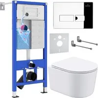 Унитаз подвесной Roxen Simple Compact в комплекте с инсталляцией StounFix Dual Fresh 6 в 1 932469 (кнопка хром глянец)