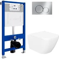 Унитаз подвесной Lauter Nuremberg 21811 21901001 (белый, с кнопкой смыва 219701E хром)