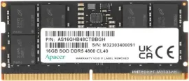 Apacer 16ГБ DDR5 SODIMM 4800 МГц AS16GHB48CTBBGH