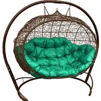 Подвесной диван M-Group Улей 11210204 (коричневый ротанг/зеленая подушка)