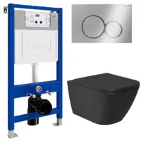 Унитаз подвесной с инсталляцией Lauter Nuremberg 21811B 21901002 (черный, с кнопкой 219701E хром)