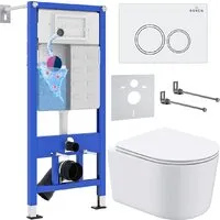 Унитаз подвесной Roxen Simple Compact в комплекте с инсталляцией StounFix Dual Fresh 6 в 1 906789 (кнопка белый глянец)