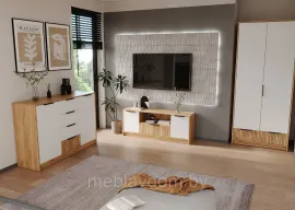 Гостиная Ивис (Комплект 1) - Дуб Крафт золотой / Белый гладкий (МК-Стиль)