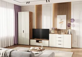 Гостиная Соната (Комплект 1) - Дуб Крафт табачный/Кашемир (Стендмебель) (3,2м)