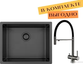 Кухонная мойка ZorG ZRN 4555 Premium cмеситель Asgard Premium PVD Gunblack