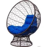 Кресло M-Group Кокос на подставке 11590210 (коричневый ротанг/синяя подушка)