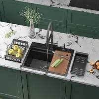 Кухонная мойка Roxen Stage 560250-60-BS оружейная сталь (с держателем для ножей и аксессуарами)