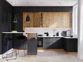 Кухня угловая Мемфис/Хелмер 3.6х1.4м МДФ/ЛДСП - Черный трюфель/Дуб вотан