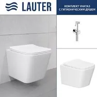 Унитаз подвесной Lauter Square с жестким сиденьем Soft Close 214903 Breez 21GN7071CH (скрытое крепление)