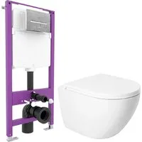 Унитаз подвесной Saniteco KW-9003W Single (безободковый) Triton Pro EVO815N (с кнопкой хром)