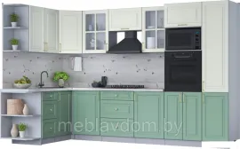 Угловая кухня Мила Шато 1.68x3,2 ВТ (белый/мята/бискайская сосна)