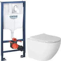 Унитаз подвесной Saniteco Rimless R-203 GROHE Rapid SL 39504000 (с кнопкой хром глянец)