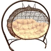 Подвесной диван M-Group Улей 11210201 (коричневый ротанг/бежевая подушка)