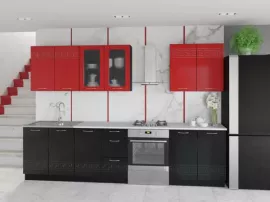 Глянцевая кухня Оля МДФ красно черная