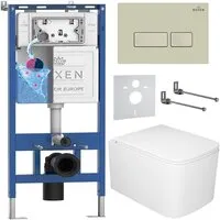 Унитаз подвесной Roxen Berg в комплекте с инсталляцией StounFix Dual Fresh 6 в 1 967234 (кнопка бежевая)