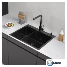 Кухонная мойка ARFEKA ECO AR мойка 600500, коландер F, дозатор BLACK DECOR VOLCANIC