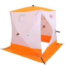 Палатка зимняя куб СЛЕДОПЫТ 1,5 х1,5 м, Oxford 210D PU 1000, 2-местная, цв. бело-оранж.