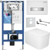 Унитаз подвесной Roxen Berg в комплекте с инсталляцией StounFix Dual Fresh 6 в 1 967241 (кнопка белая)