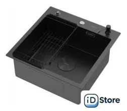 Кухонная мойка ARFEKA ECO AR мойка 500500 POP-UP, коландер F, дозатор BLACK DECOR