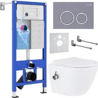 Унитаз подвесной Roxen Antares Bidet в комплекте с инсталляцией StounFix Dual Fresh 6 в 1 966135 (кнопка серый бетон)