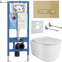 Унитаз подвесной Roxen Vine Tornado в комплекте с инсталляцией StounFix Dual Fresh 6 в 1 979006 (кнопка брашированное золото)