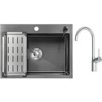 Кухонная мойка Saniteco 6045 Nano Spike F9S07000 (хром, с сифоном, дозатором и коландером)