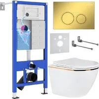 Унитаз подвесной Roxen Antares Gold в комплекте с инсталляцией StounFix Dual Fresh 6 в 1 968092 (кнопка золото глянцевое )