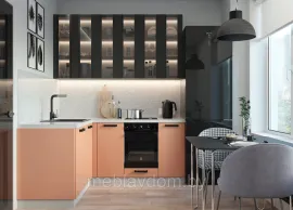 Кухня угловая Ройс 1.8х1.8м - Черный/Персик Софт (ДСВ Мебель)