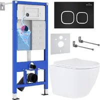 Унитаз подвесной Roxen Antares One Rimless 6 в 1 StounFix Dual Fresh 543169 (кнопка черный матовый)