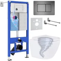 Унитаз подвесной Roxen Antares Tornado в комплекте с инсталляцией StounFix Dual Fresh 6 в 1 968391 (кнопка оружейная сталь)