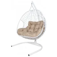 Подвесное кресло M-Group Для Двоих Home / 11820101 (белый ротанг/лен подушка)