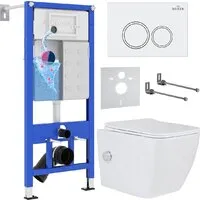 Унитаз подвесной Roxen Cube Bidet One Rimless 6 в 1 StounFix Dual Fresh 506235 (кнопка белый глянец)