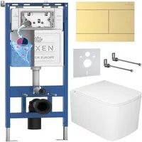 Унитаз подвесной Roxen Berg в комплекте с инсталляцией StounFix Dual Fresh 6 в 1 967264 (кнопка золотая)