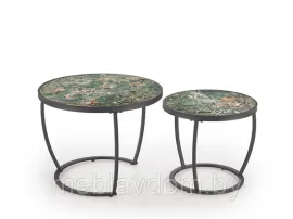 Комплект HALMAR INES (2 стола журнальных) зеленый мрамор/черный