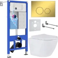 Унитаз подвесной Roxen Antares в комплекте с инсталляцией StounFix Dual Fresh 6 в 1 968010 (кнопка золото глянцевое )