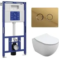 Унитаз подвесной Cersanit Brasko Slim 64824 Aqua 50 68178 Accento Circle для Aqua 69083 (кнопка золото глянец)