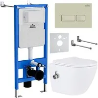 Унитаз подвесной Roxen Antares Bidet в комплекте с инсталляцией StounFix Dual Fresh 6 в 1 966690 (кнопка бежевый)