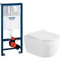 Унитаз подвесной Saniteco Rimless R-209W GROHE Rapid SL 38721001 (с кнопкой хром глянец)