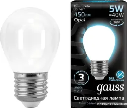 Светодиодная лампа Gauss Filament Globe G45 E27 5 Вт 4100 К 105202205