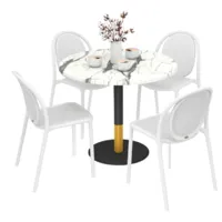 Обеденная группа Sheffilton SHT-DS307 (белый/белый мрамор/черный муар)