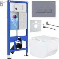 Унитаз подвесной Roxen Boro в комплекте с инсталляцией StounFix Dual Fresh 6 в 1 966786 (кнопка серый гранит)