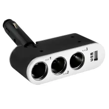 Разветвитель прикуривателя 3 гнезда USB SKYWAY Черный, предохранитель 5А, USB 1A S02301006