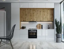 Кухня Эстетик/Хелмер 3.0м Акрил/ЛДСП - Магнолия/Дуб вотан (Сурская мебель)