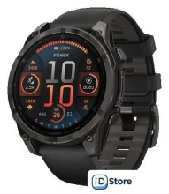 Умные часы Garmin Fenix 8 Sapphire, Titanium 47мм (угольно-черный DLC, пепельно-черный силиконовый ремешок)