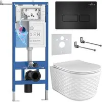 Унитаз подвесной Roxen Vine Tornado в комплекте с инсталляцией StounFix Dual Fresh 6 в 1 979001 (кнопка черный матовый)