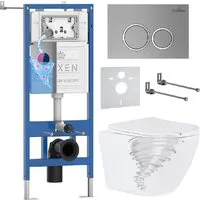 Унитаз подвесной Roxen Antares Tornado Long в комплекте с инсталляцией StounFix Dual Fresh 6 в 1 868427 (кнопка хром матовый матовая)