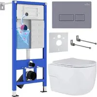 Унитаз подвесной Roxen Porto в комплекте с инсталляцией StounFix Dual Fresh 6 в 1 966779 (кнопка серый гранит)