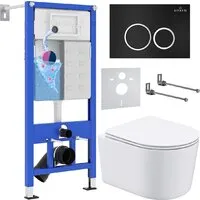 Унитаз подвесной Roxen Simple Compact в комплекте с инсталляцией StounFix Dual Fresh 6 в 1 911522 (кнопка черный матовый)